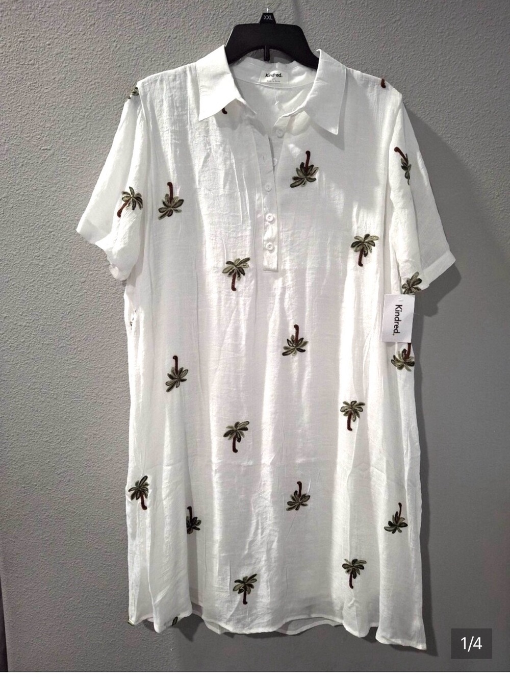 Kindred x Anthropologie White Palm-Embroidered Resort Top Shift Dress
